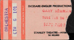 Gary Numan Pittsburgh Ticket 1980